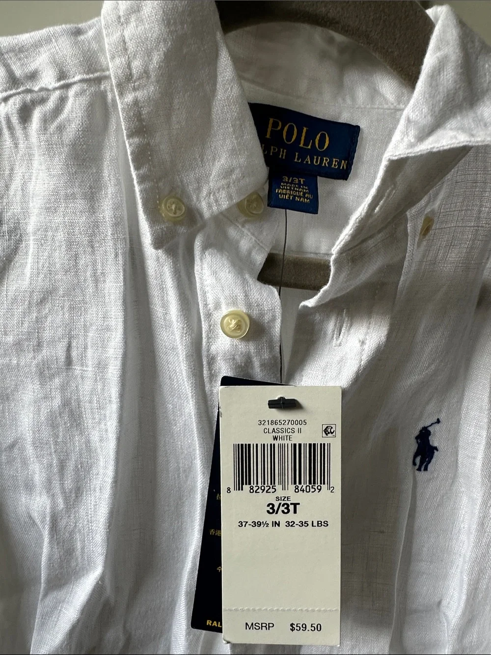 Polo by Ralph Lauren Boys White Linen Button-Down Shirt NWT